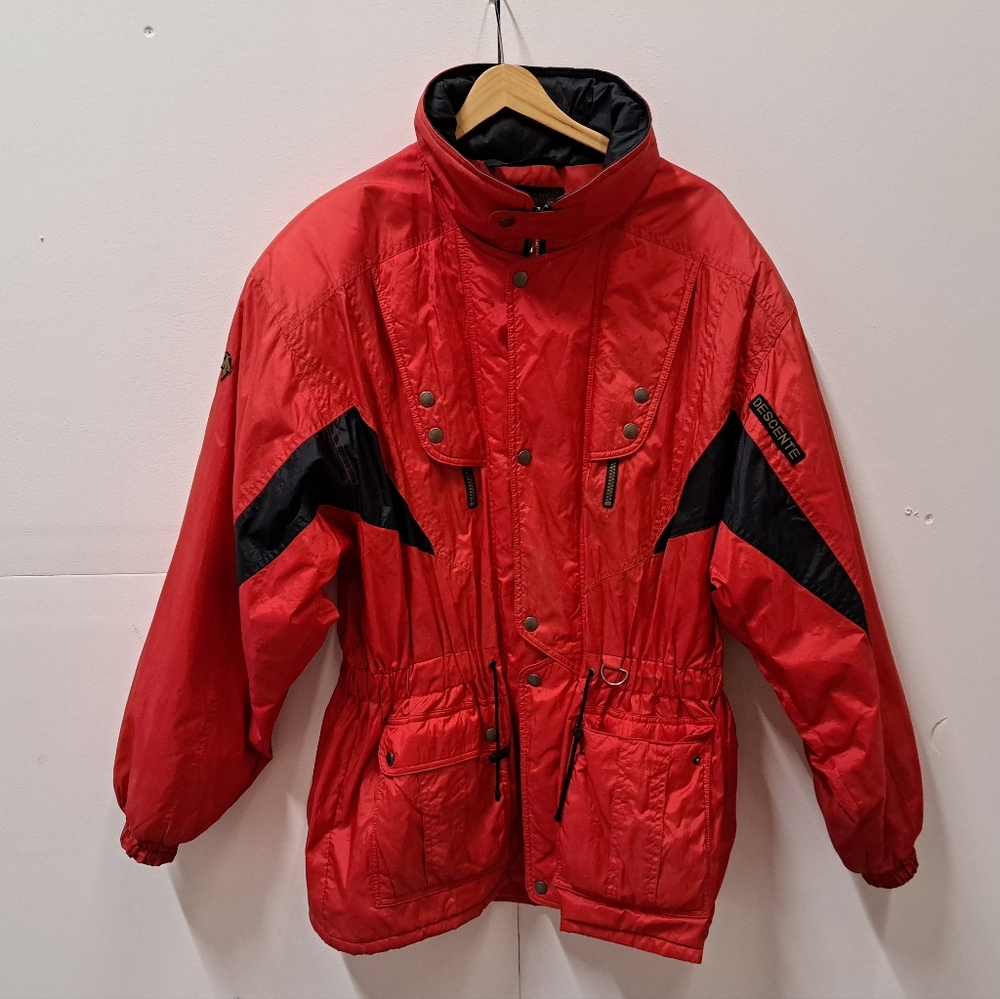Descente Men's Ski Jacket Winter Coat Hoodie Vintage 90s Red Black Size Large